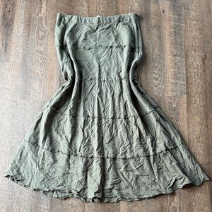 Linen Blend Tiered Skirt Olive Green Boho Midi Size 12